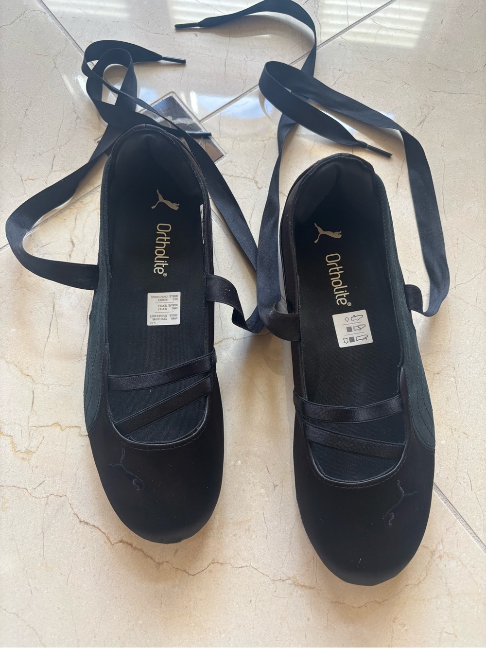 Puma Black Ballet-Style Lace-Up Flats